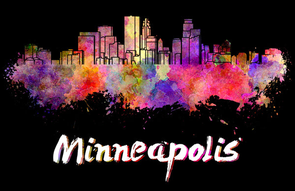 Short Sleeve Minneapolis Artistic Watercolor Skyline T-Shirt