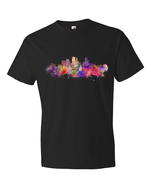 Short Sleeve Wordless Minneapolis Artistic Watercolor Skyline T-Shirt